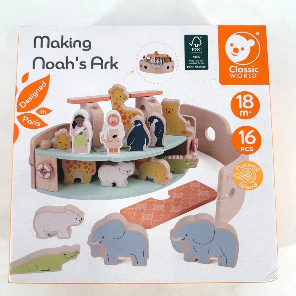 NWT Classical World Toys Making‎ Noahs Ark Wooden Playset 18 Months + Montessori
